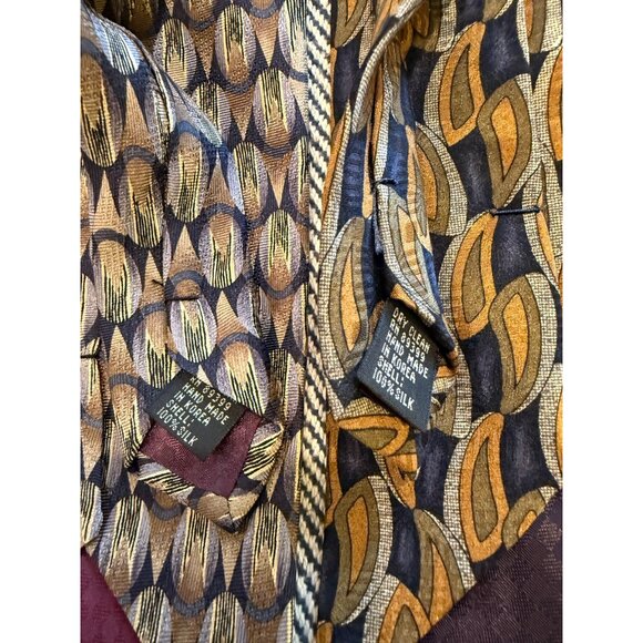 Louis Roth Mens Silk Ties Set Of 2 Geometric Patterns Brown & Gold 3.75" Wide 32 - Picture 7 of 7